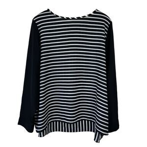 Womens Old Navy XXL Blouse Long Sleeve Sheer Black White Striped